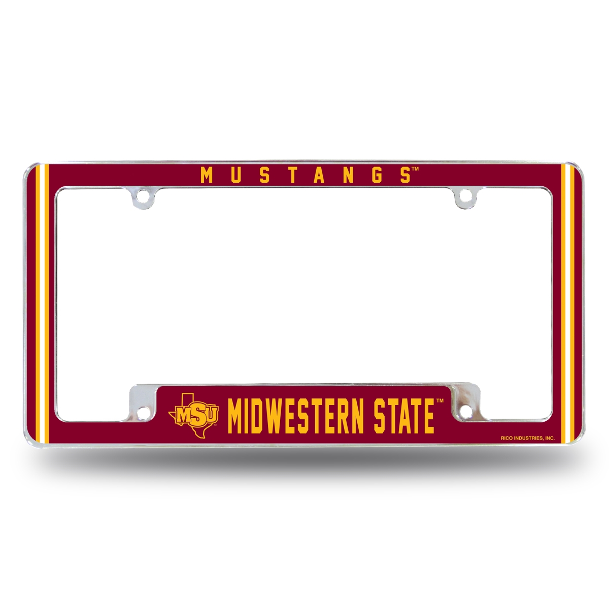 AFC264701B NCAA Midwestern State Mustangs All Over Chrome License Plate Frame, 12 x 6 in.