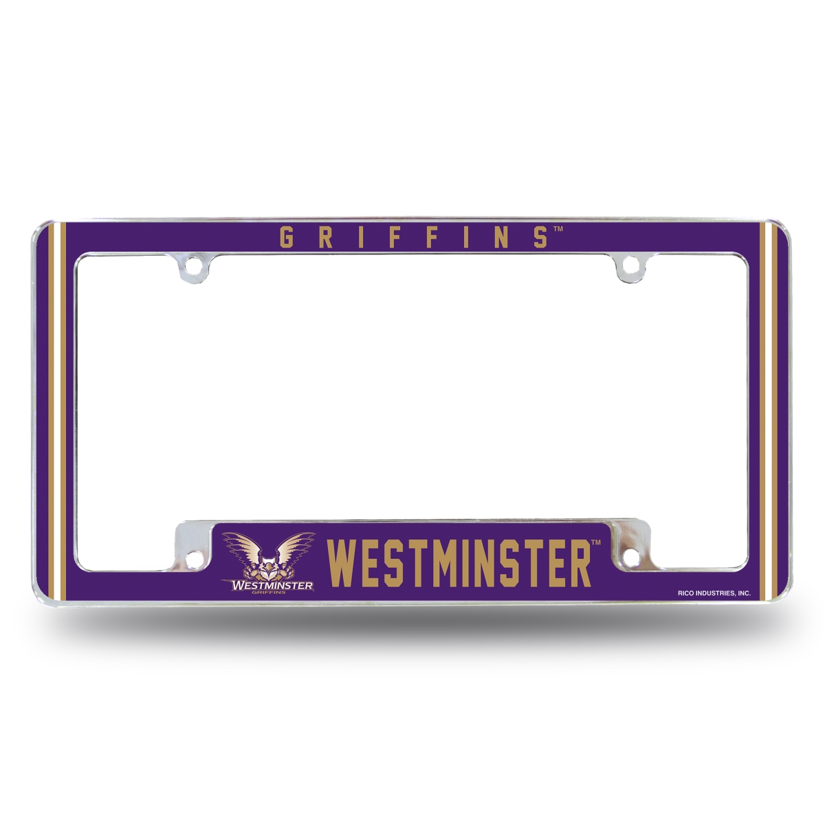 AFC391901B NCAA Westminster - MO Blue Jays All Over Chrome License Plate Frame, 12 x 6 in.