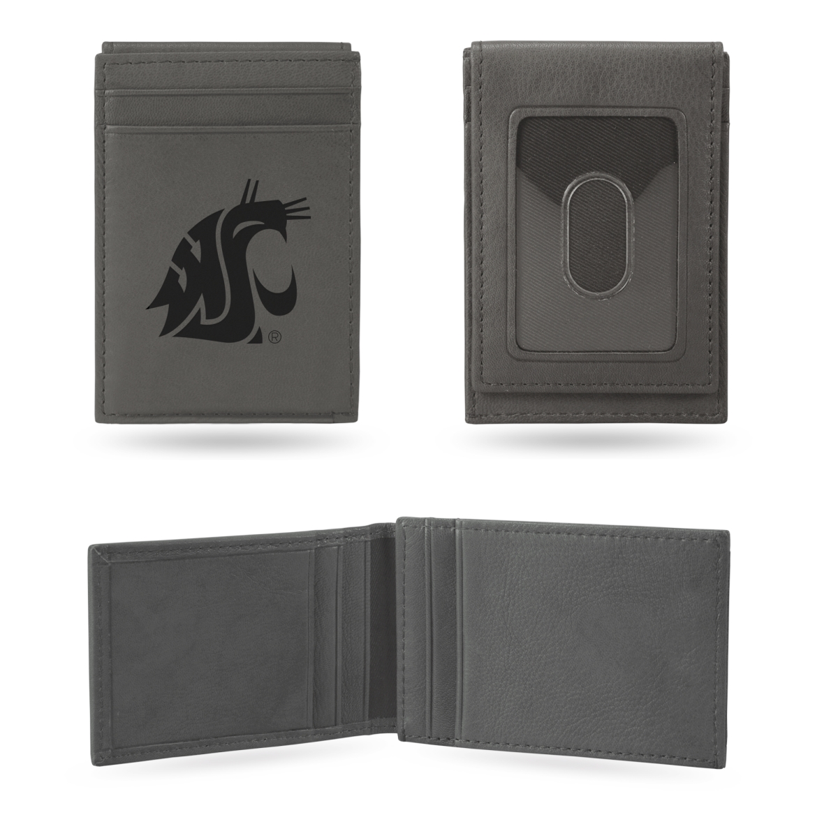 LEFPW490101GY NCAA Washington State Cougars - WSU Gray Laser Engraved Front Pocket Wallet