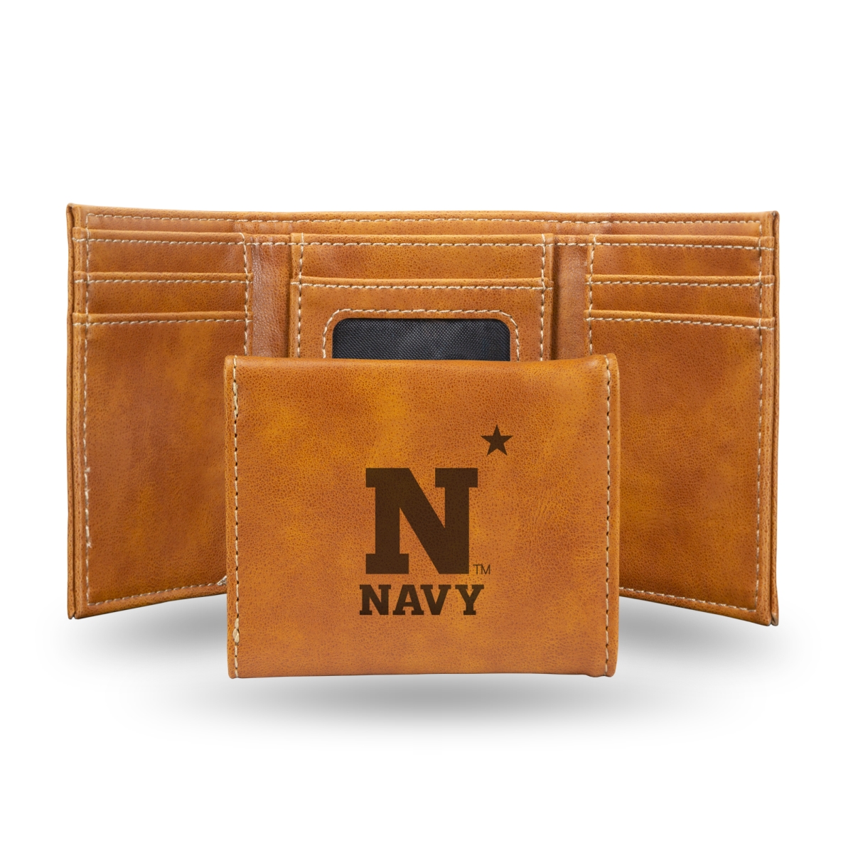LETRI320401BR NCAA Naval Academy Midshipmen Brown Laser Engraved Tri-Fold Wallet