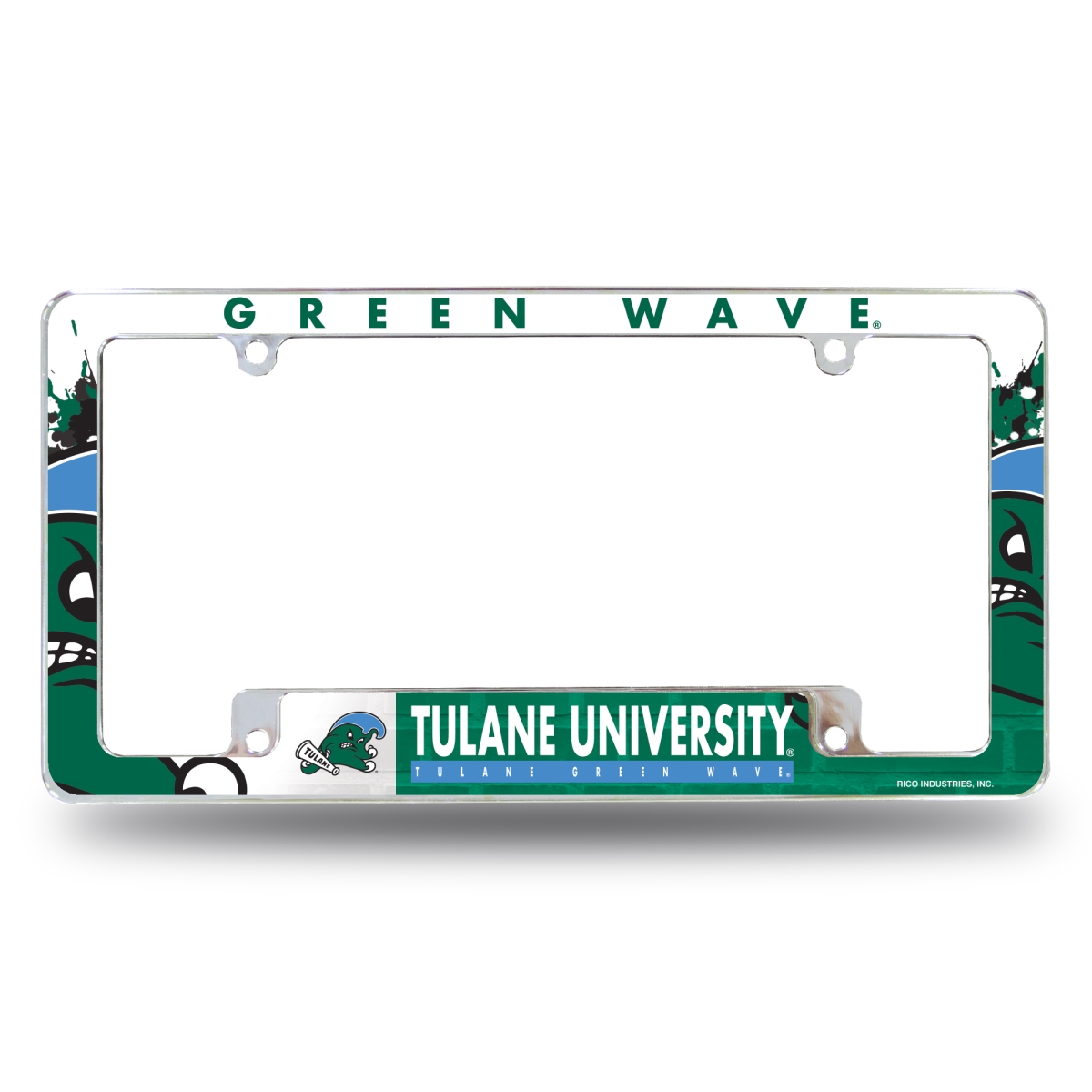 AFC170201B NCAA Tulane Green Wave Standard All Over Chrome License Plate Frame, 12 x 6 in.