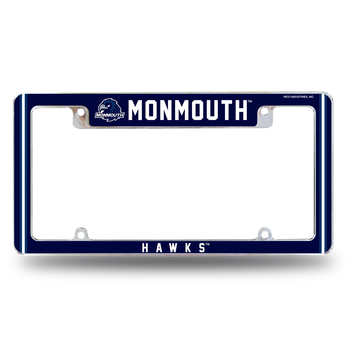 AFC271801T NCAA Monmouth University Hawks All Over Chrome License Plate Frame, 12 x 6 in.