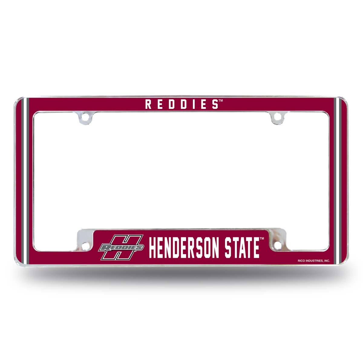 AFC360801B NCAA Henderson State Reddies All Over Chrome License Plate Frame, 12 x 6 in.
