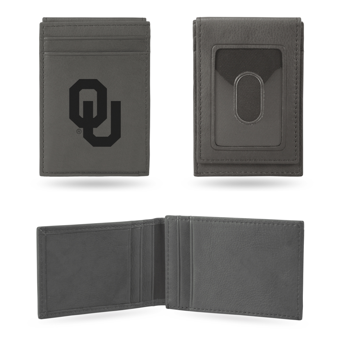 LEFPW230201GY NCAA Oklahoma Sooners Gray Laser Engraved Front Pocket Wallet