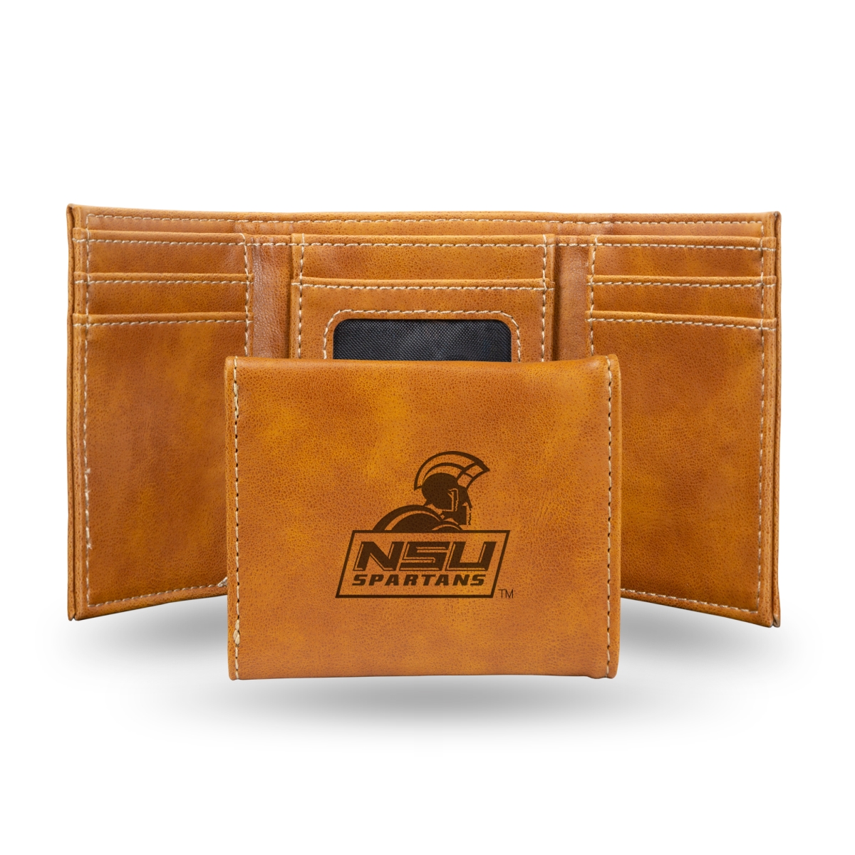 LETRI341201BR NCAA Norfolk State Spartans Brown Laser Engraved Tri-Fold Wallet