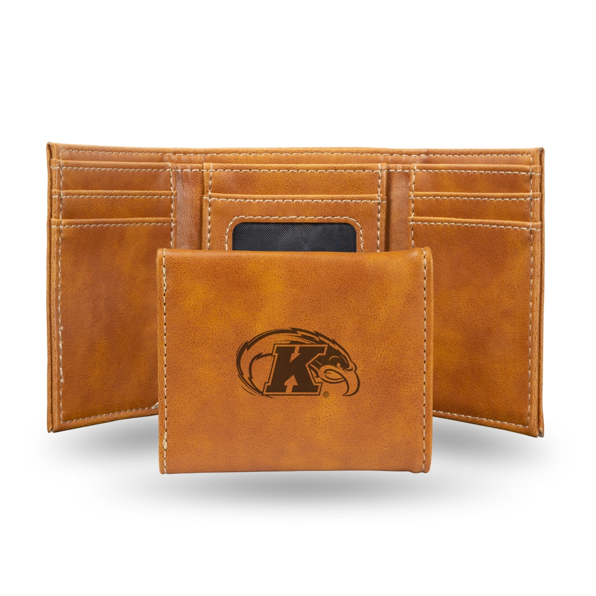 Picture of Rico Industries LETRI301201BR NCAA Kent State Golden Flashes Brown Laser Engraved Tri-Fold Wallet