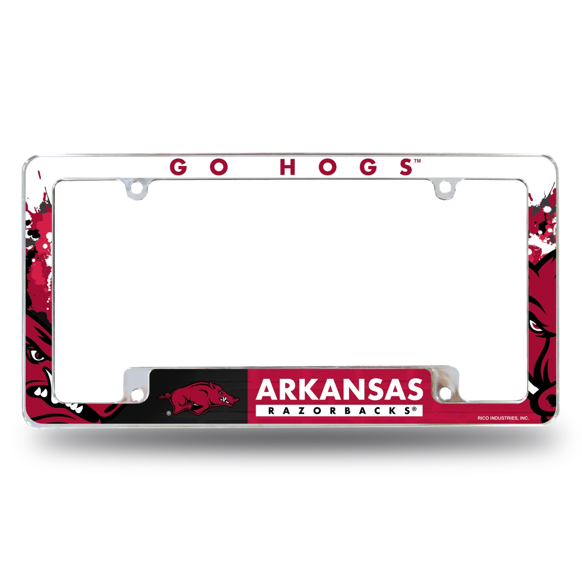 AFC360101B NCAA Arkansas Razorbacks Primary All Over Chrome License Plate Frame, 12 x 6 in.
