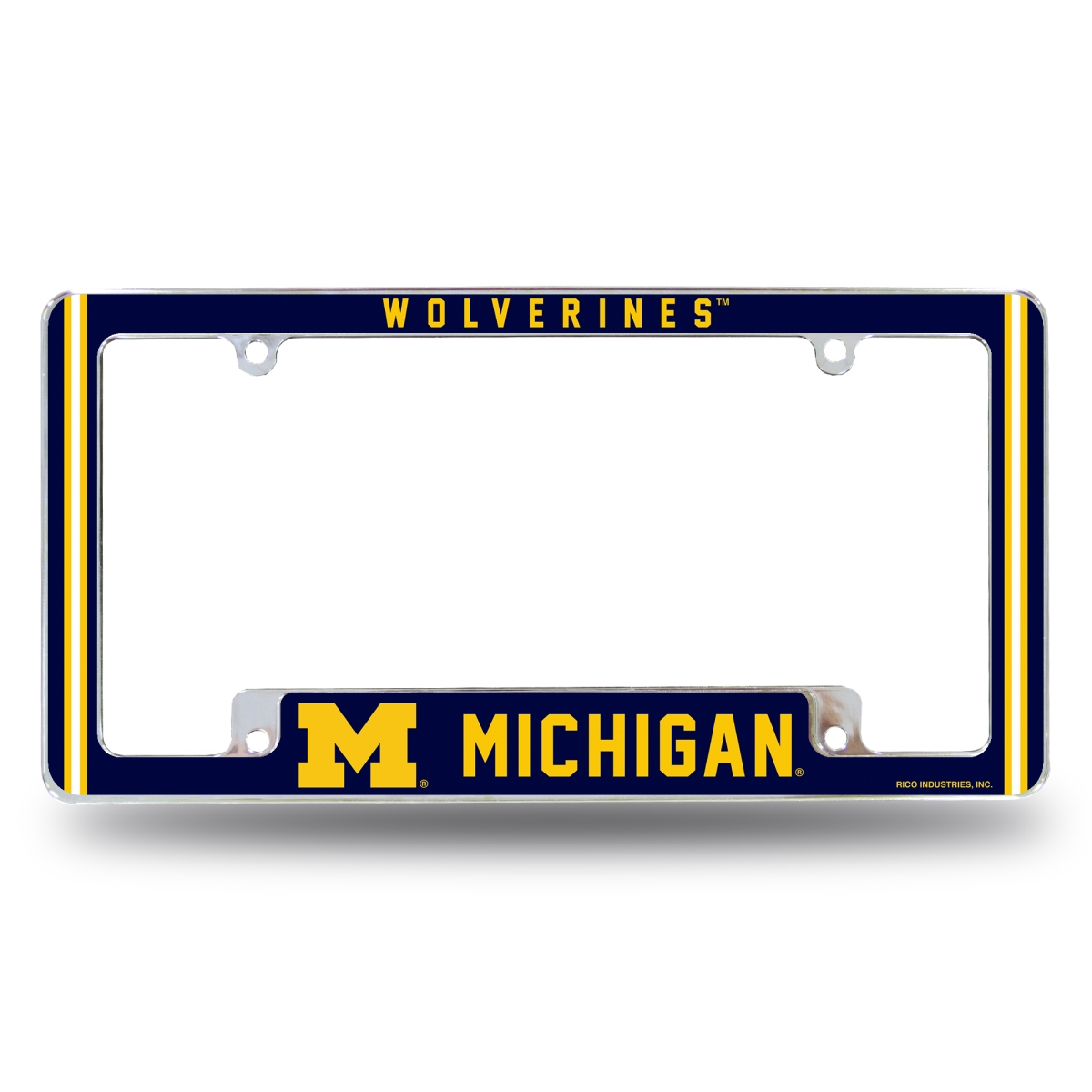 AFC220010B NCAA Michigan Wolverines Classic All Over Chrome License Plate Frame, 12 x 6 in.