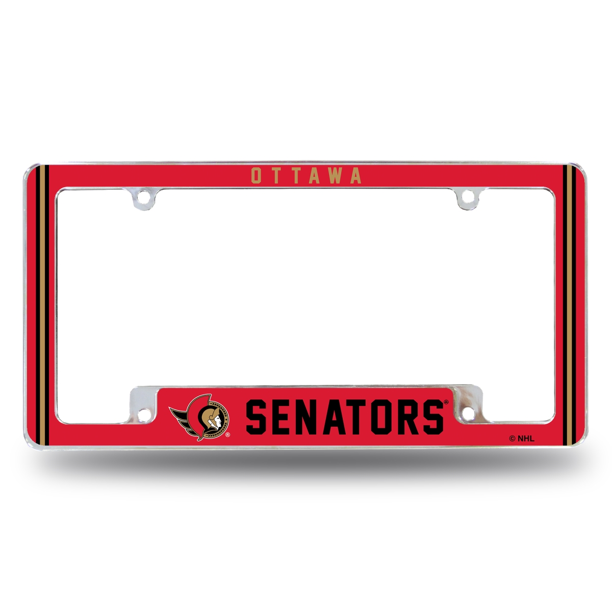 AFC9310B NHL Hockey Ottawa Senators Classic All Over Chrome License Plate Frame, 12 x 6 in.