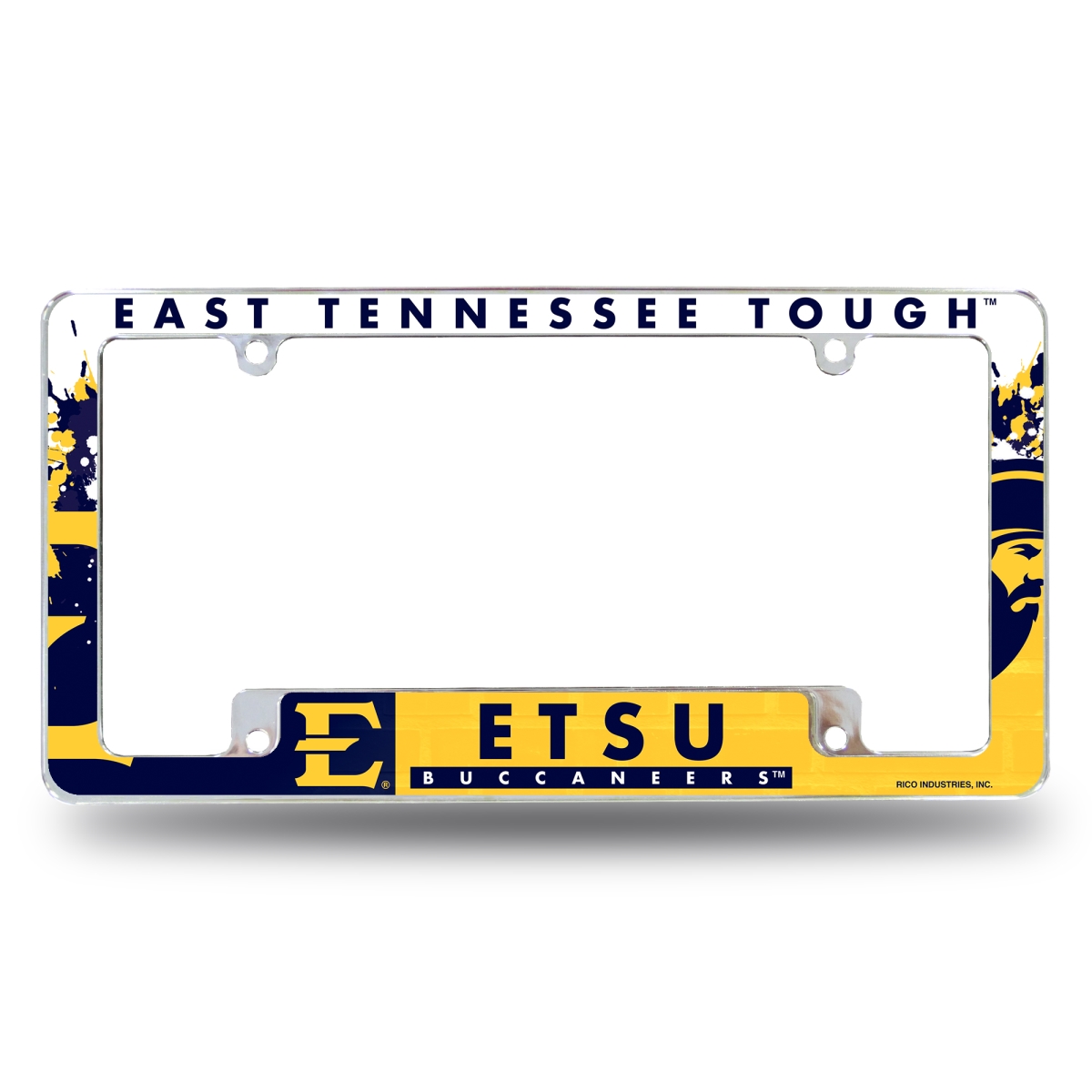 AFC181002B NCAA East Tennessee State Buccaneers Primary All Over Chrome License Plate Frame, 12 x 6 in.