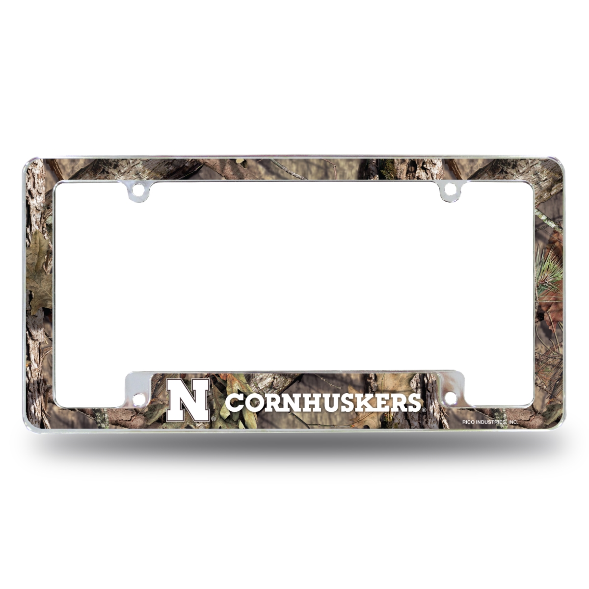 AFC410131BMO NCAA Nebraska Cornhuskers Mossy Oak All Over Chrome License Plate Frame, 12 x 6 in.