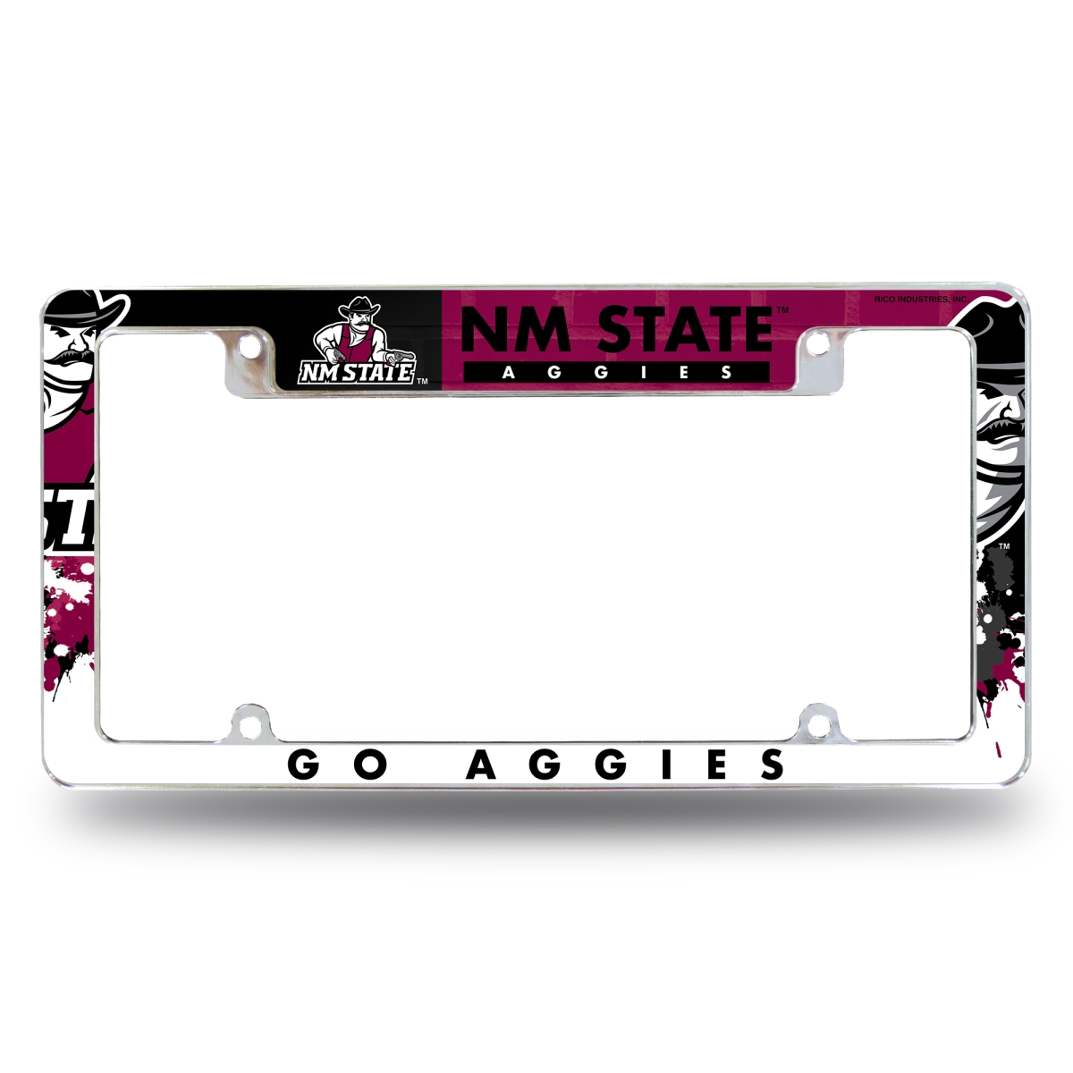 AFC440202T NCAA Mexico State Aggies Primary All Over Chrome License Plate Frame, 12 x 6 in.