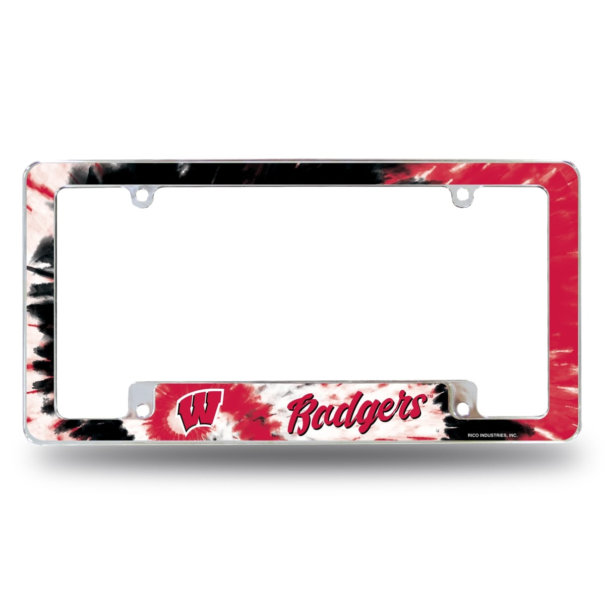 AFC450102BTD NCAA Wisconsin Decals Tie Dye All Over Chrome License Plate Frame, 12 x 6 in.