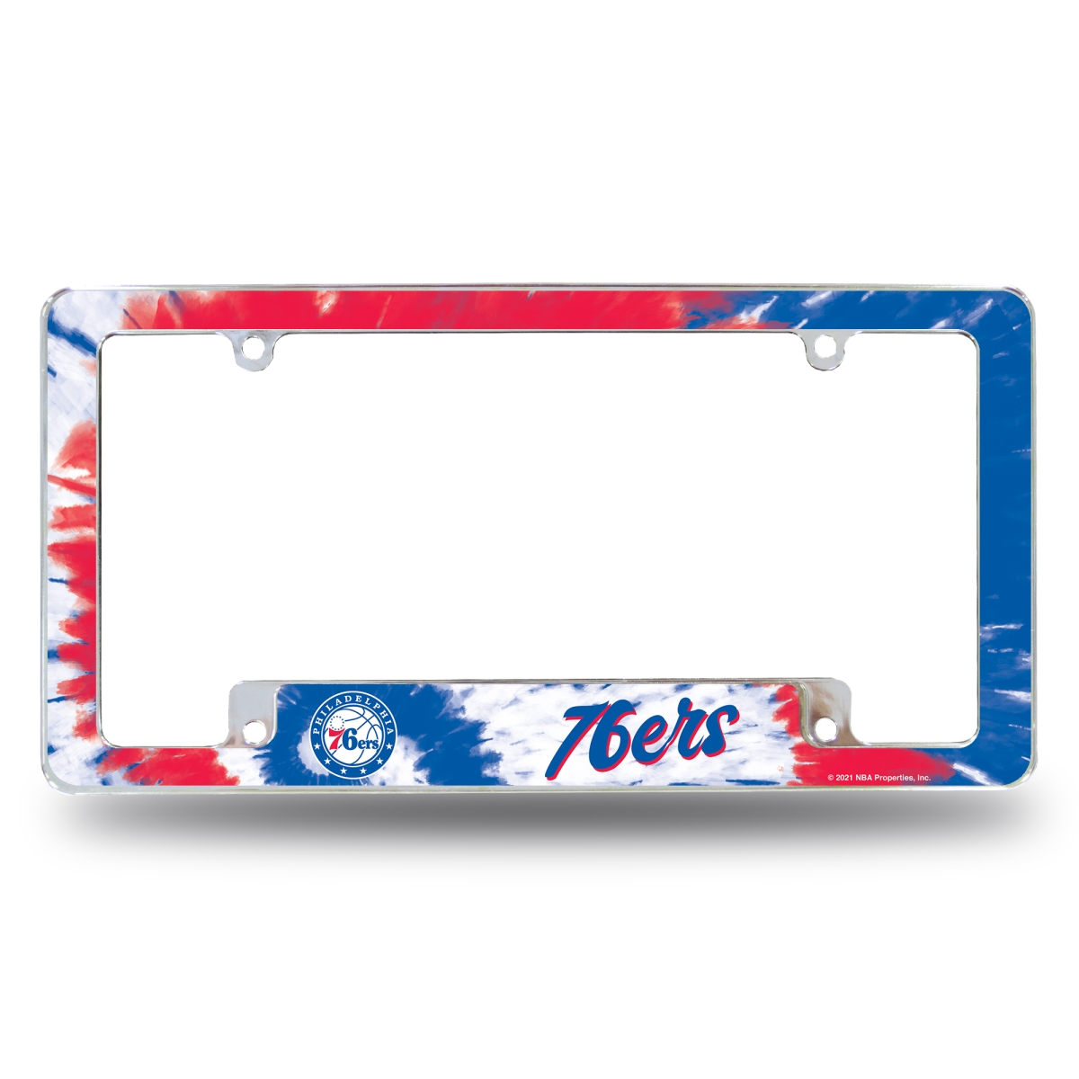 AFC90002BTD NBA Basketball Philadelphia 76ers Tie Dye All Over Chrome License Plate Frame, 12 x 6 in.