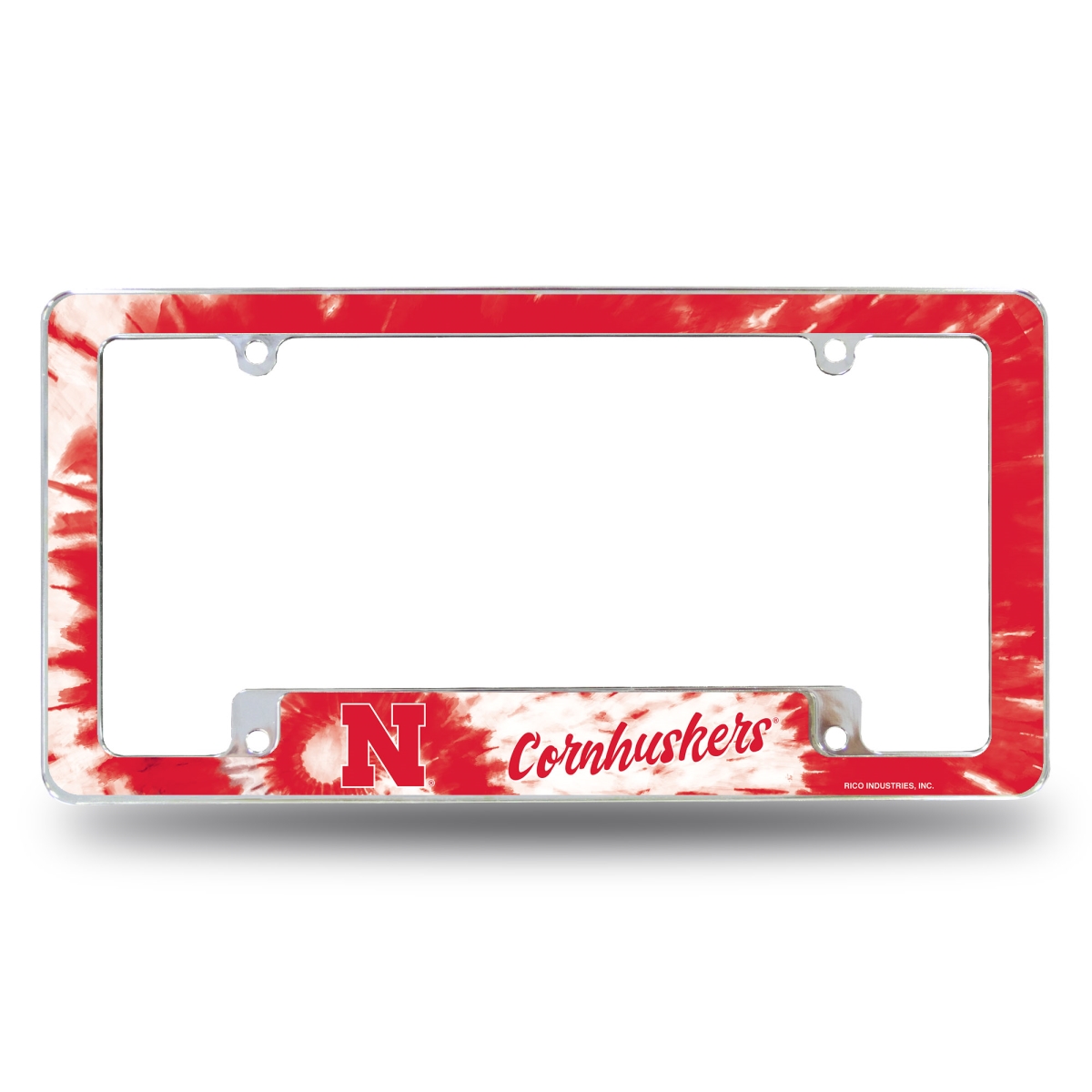 AFC410103BTD NCAA Nebraska Cornhuskers Tie Dye All Over Chrome License Plate Frame, 12 x 6 in.