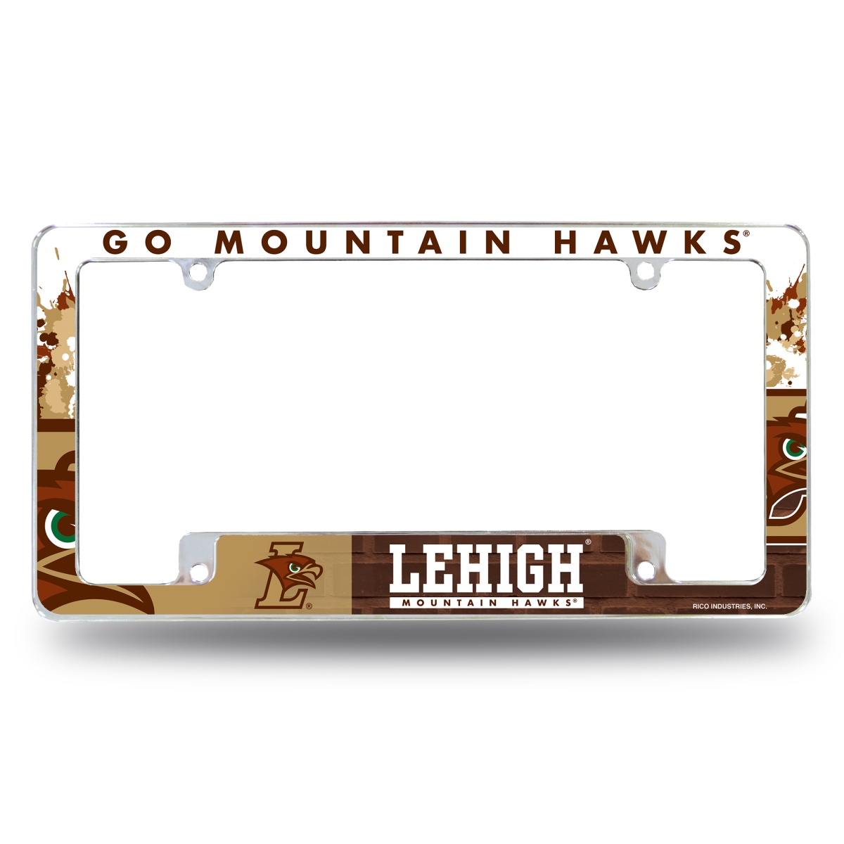 AFC211201B NCAA Lehigh Mountain Hawks Primary All Over Chrome License Plate Frame, 12 x 6 in.