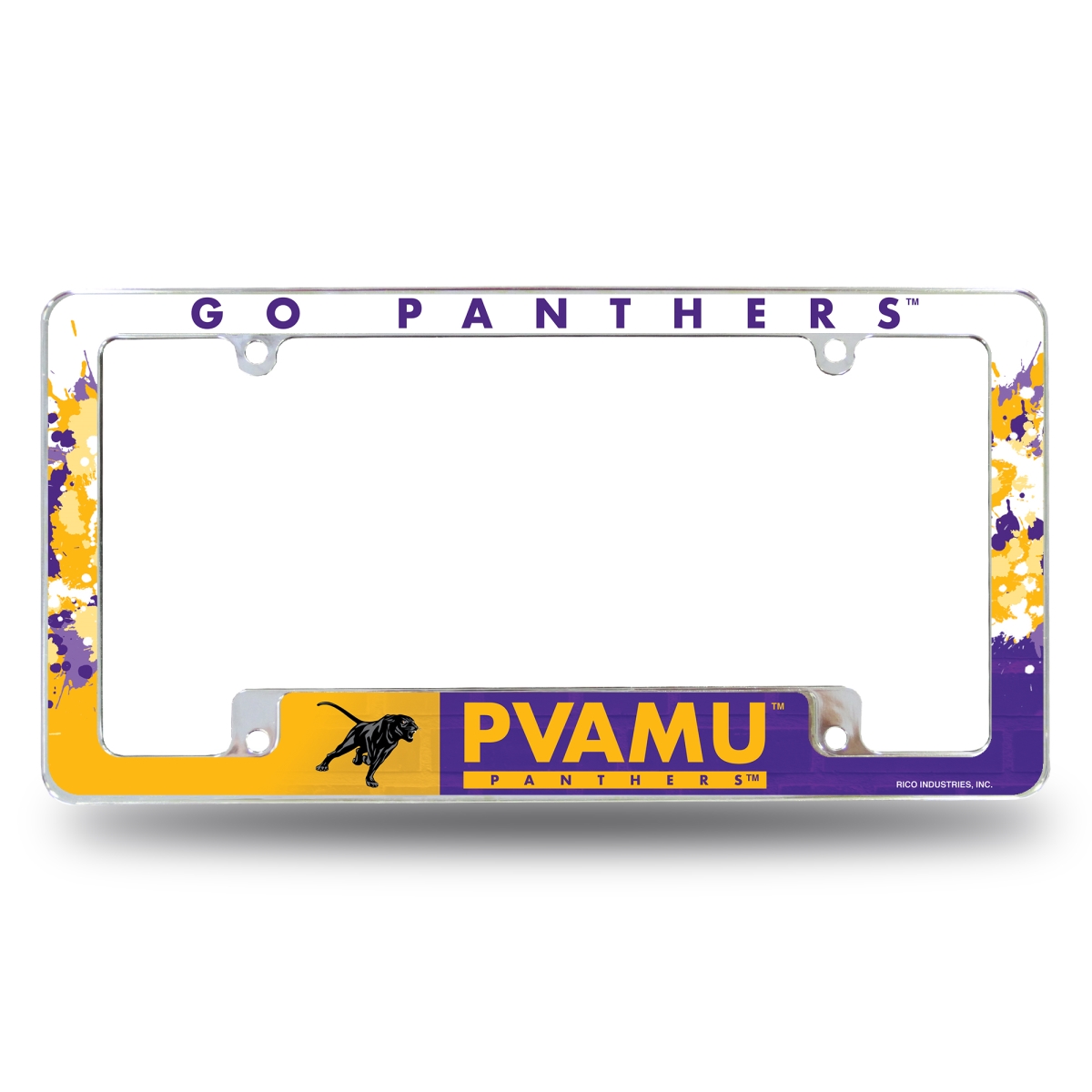 AFC262301B NCAA Prairie View A&M Panthers Primary All Over Chrome License Plate Frame, 12 x 6 in.
