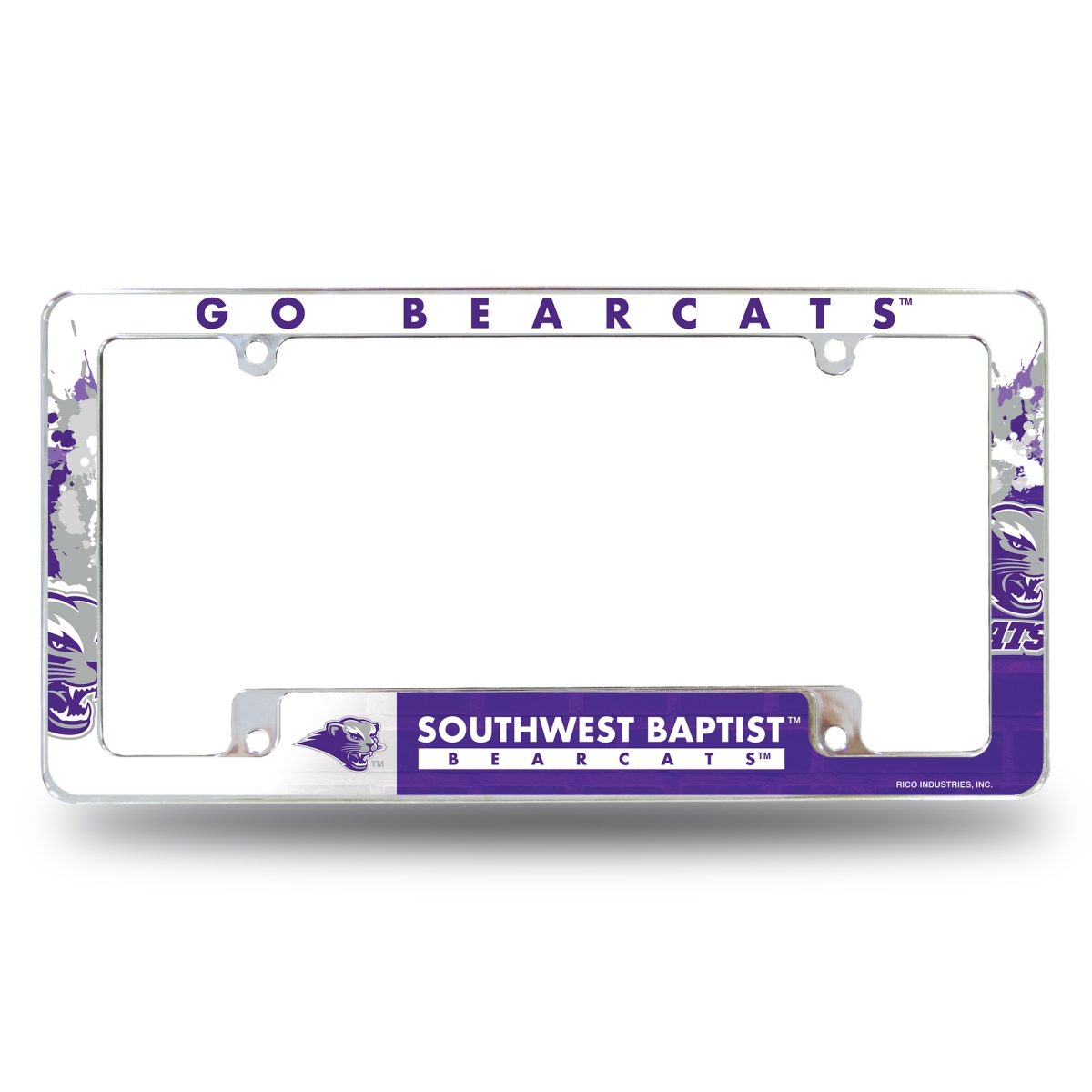 AFC391101B NCAA Southwest Baptist Bearcats Primary All Over Chrome License Plate Frame, 12 x 6 in.