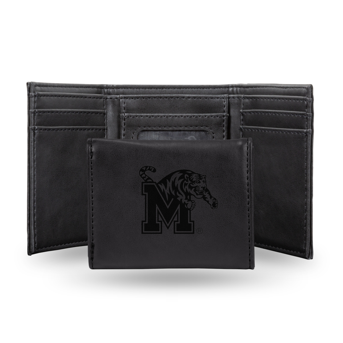 LETRI180802BK NCAA Memphis Tigers Black Laser Engraved Tri-Fold Wallet