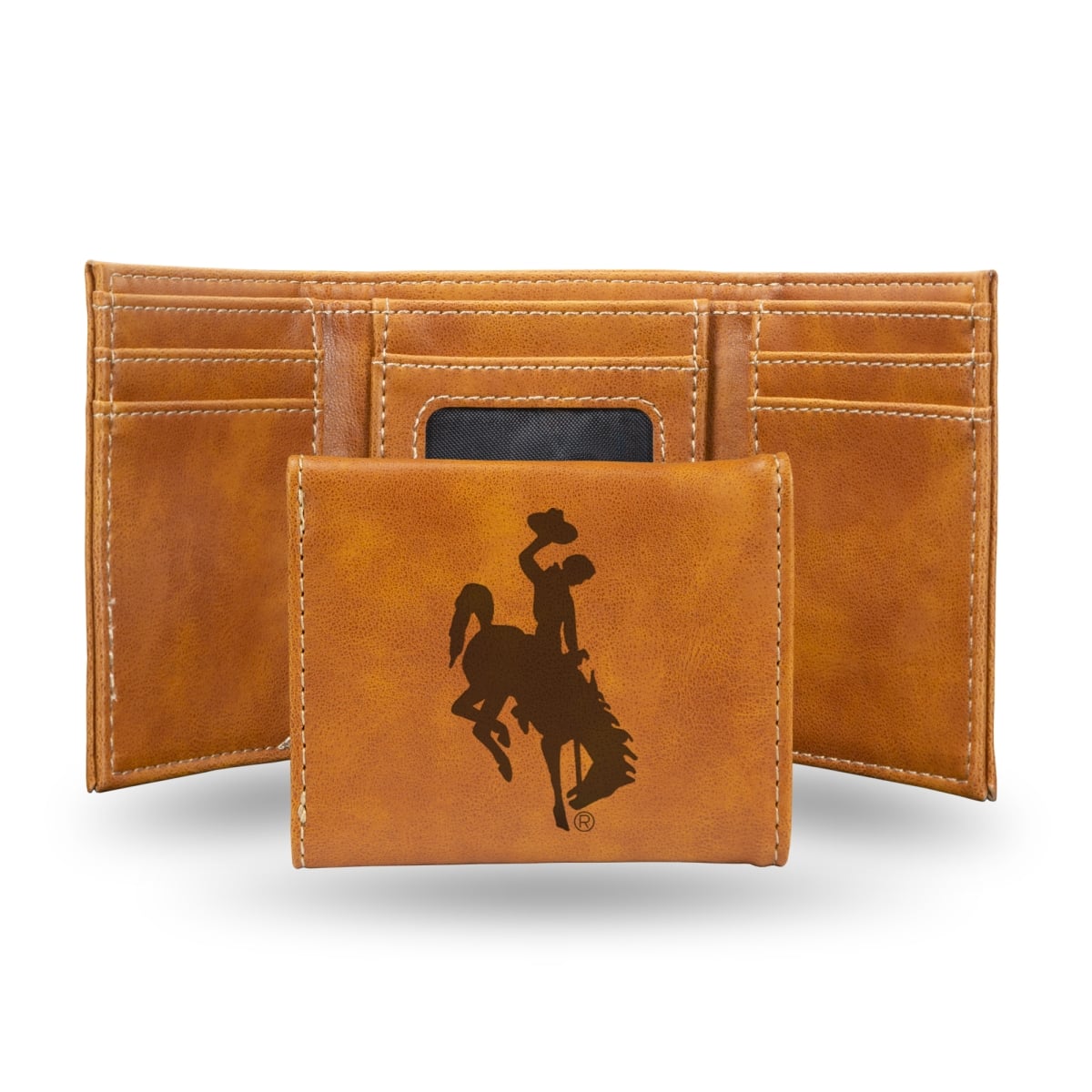 LETRI520101BR NCAA Wyoming Cowboys Brown Laser Engraved Tri-Fold Wallet