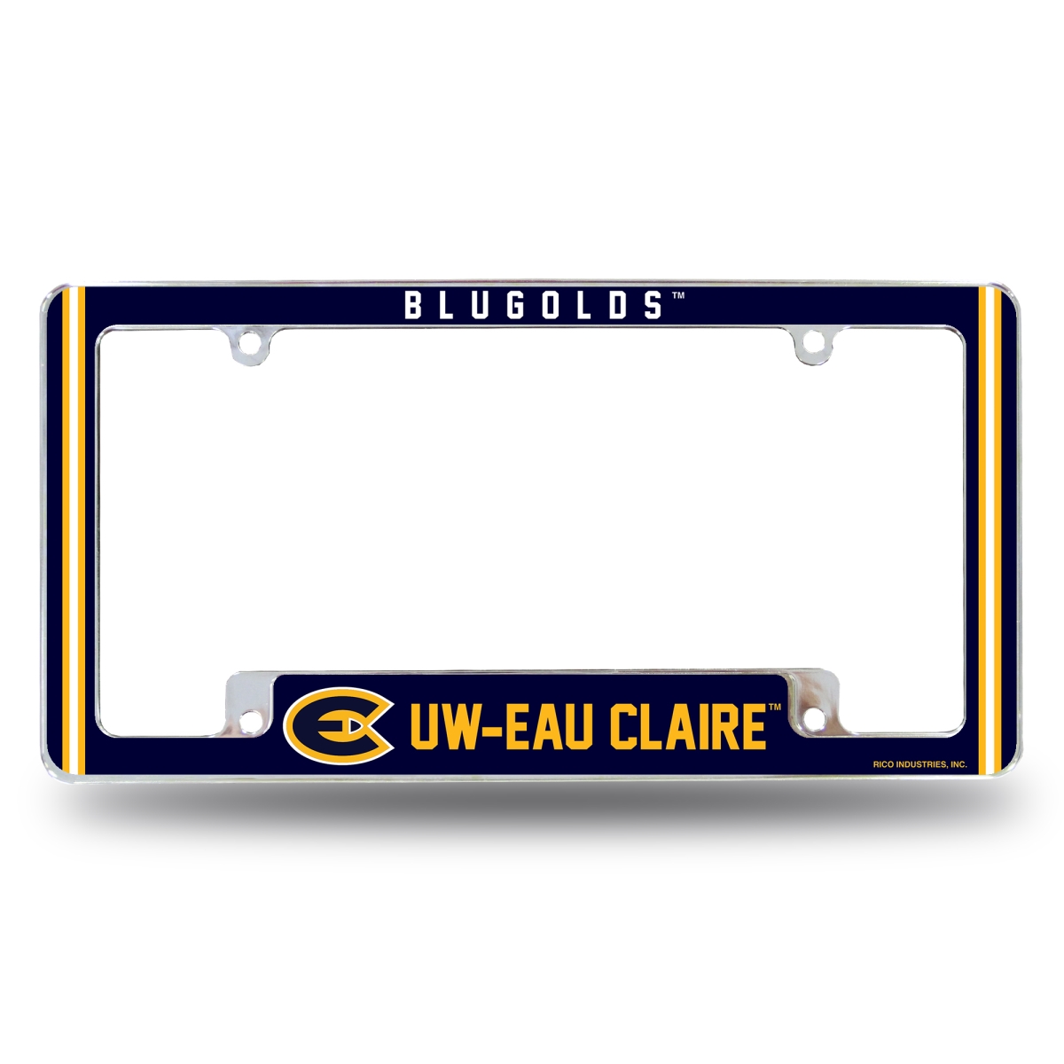 AFC450810B NCAA Wisconsin-Eau Claire Blugolds Classic All Over Chrome License Plate Frame, 12 x 6 in.