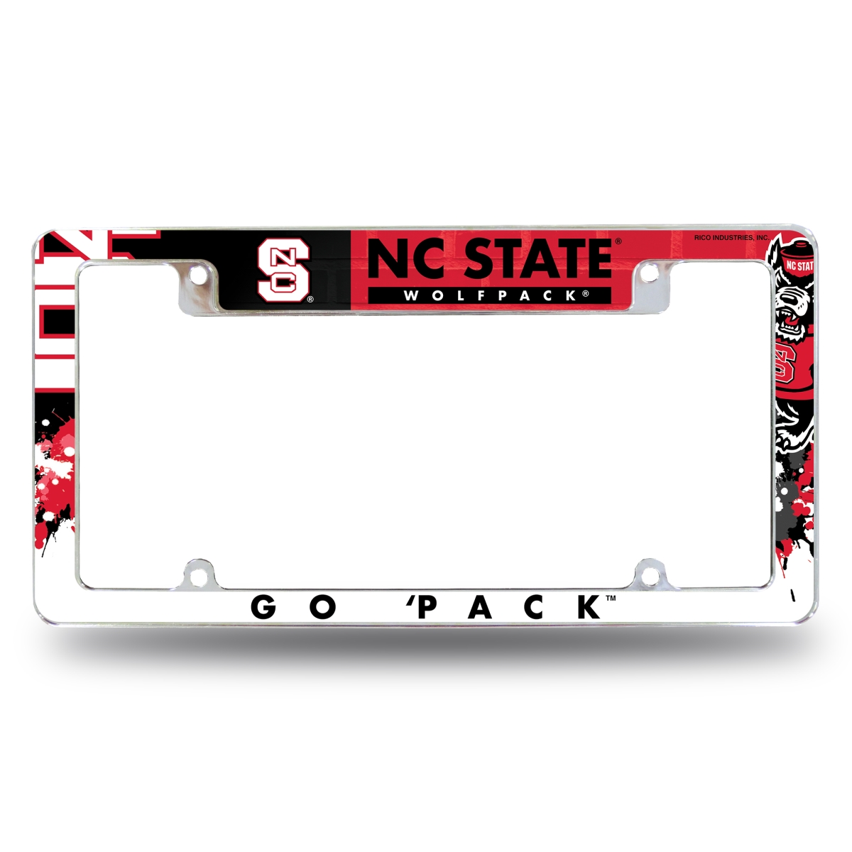 AFC130202T NCAA North Carolina State Wolfpack Primary All Over Chrome License Plate Frame, 12 x 6 in.