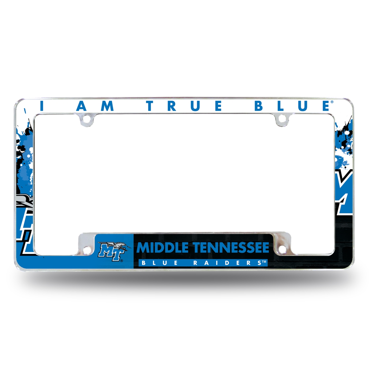 AFC180602B NCAA Middle Tennessee Blue Raiders Primary All Over Chrome License Plate Frame, 12 x 6 in.