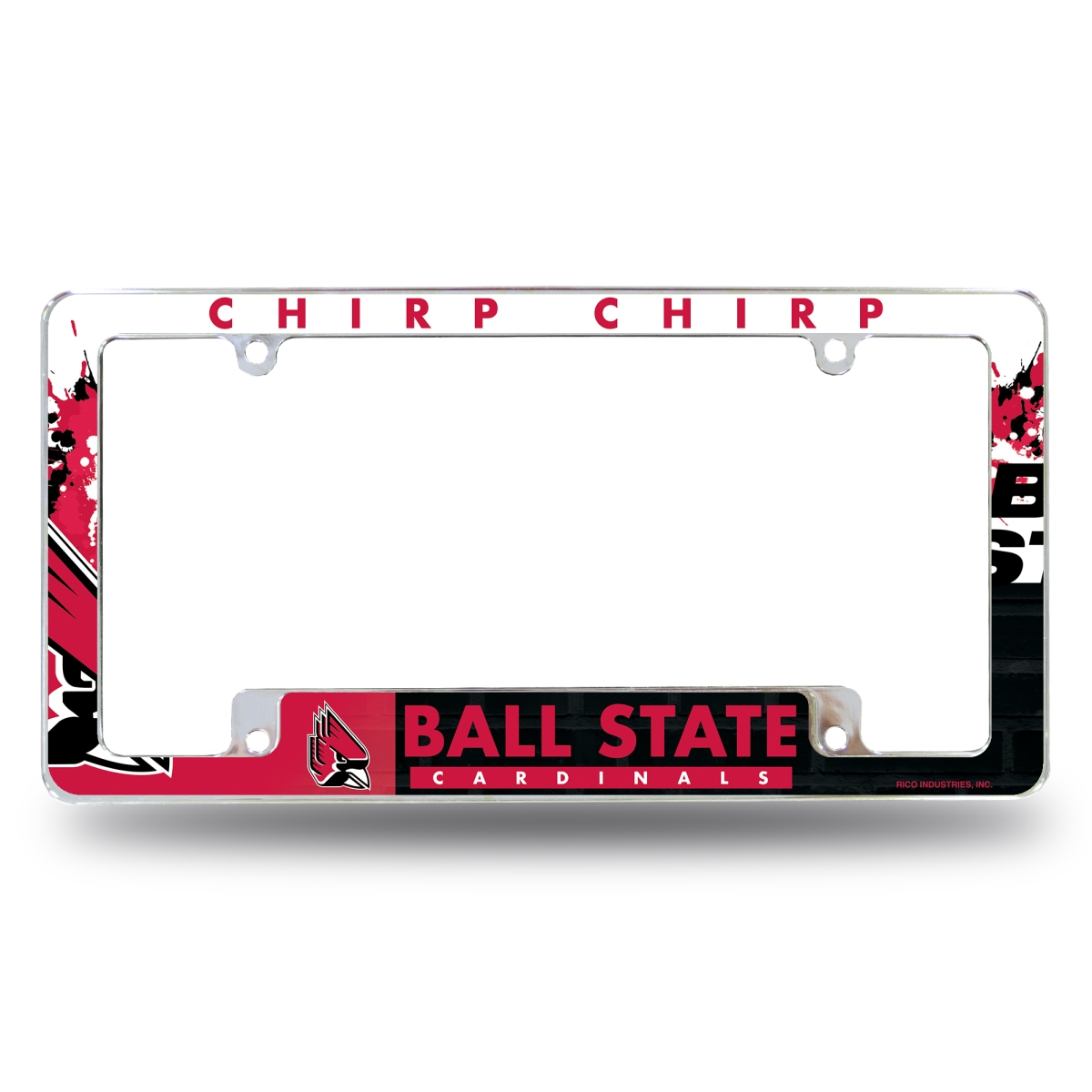 AFC200502B NCAA Ball State Cardinals Primary All Over Chrome License Plate Frame, 12 x 6 in.