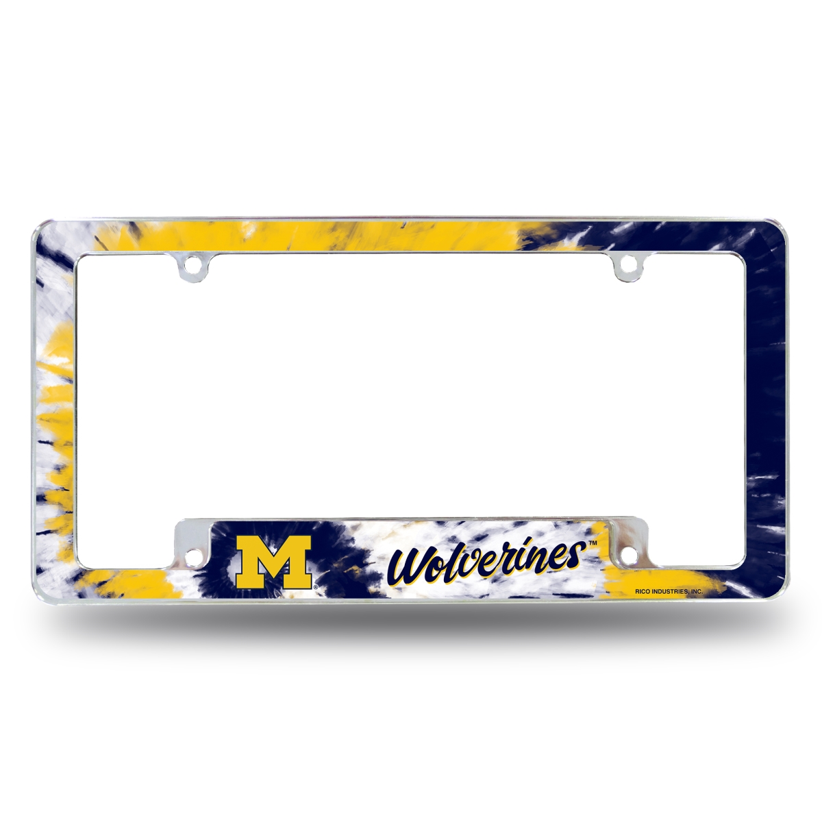 AFC220002BTD NCAA Michigan Wolverines Tie Dye All Over Chrome License Plate Frame, 12 x 6 in.