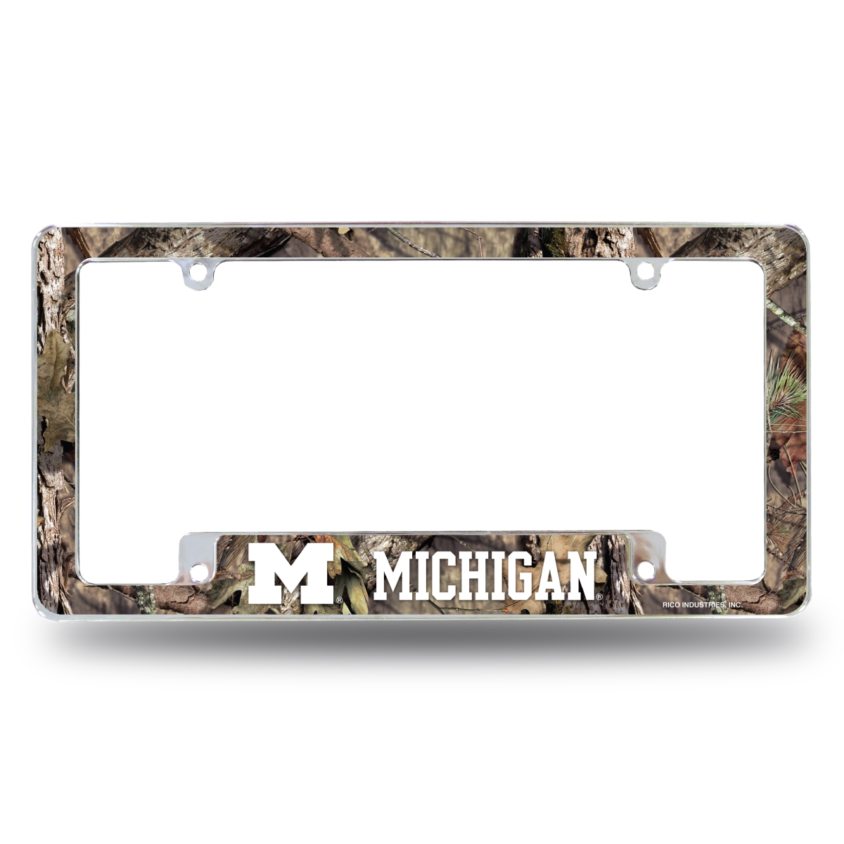AFC220031BMO NCAA Michigan Wolverines Mossy Oak All Over Chrome License Plate Frame, 12 x 6 in.