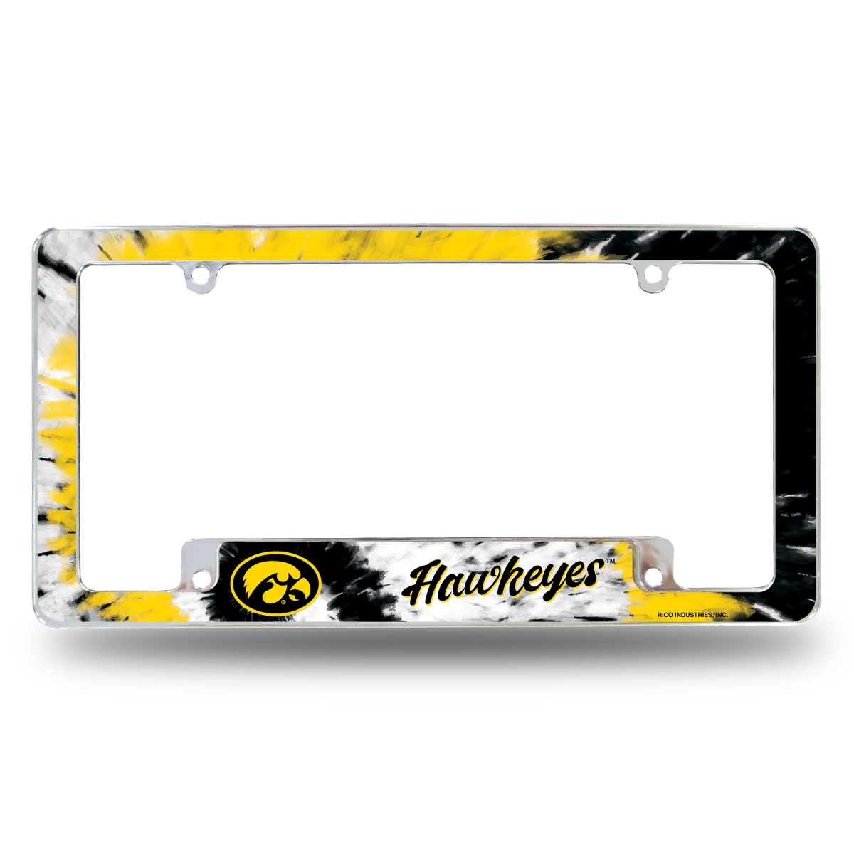 AFC250102BTD NCAA Iowa Hawkeyes Tie Dye All Over Chrome License Plate Frame, 12 x 6 in.