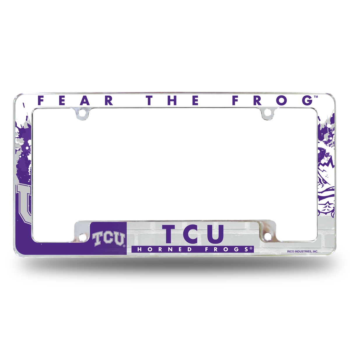 AFC260502B NCAA TCU Horned Frogs Primary All Over Chrome License Plate Frame, 12 x 6 in.