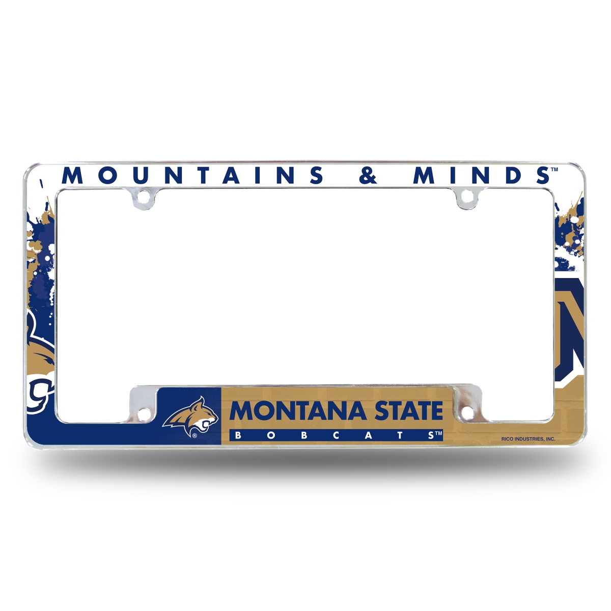 AFC490602B NCAA Montana State Bobcats Primary All Over Chrome License Plate Frame, 12 x 6 in.