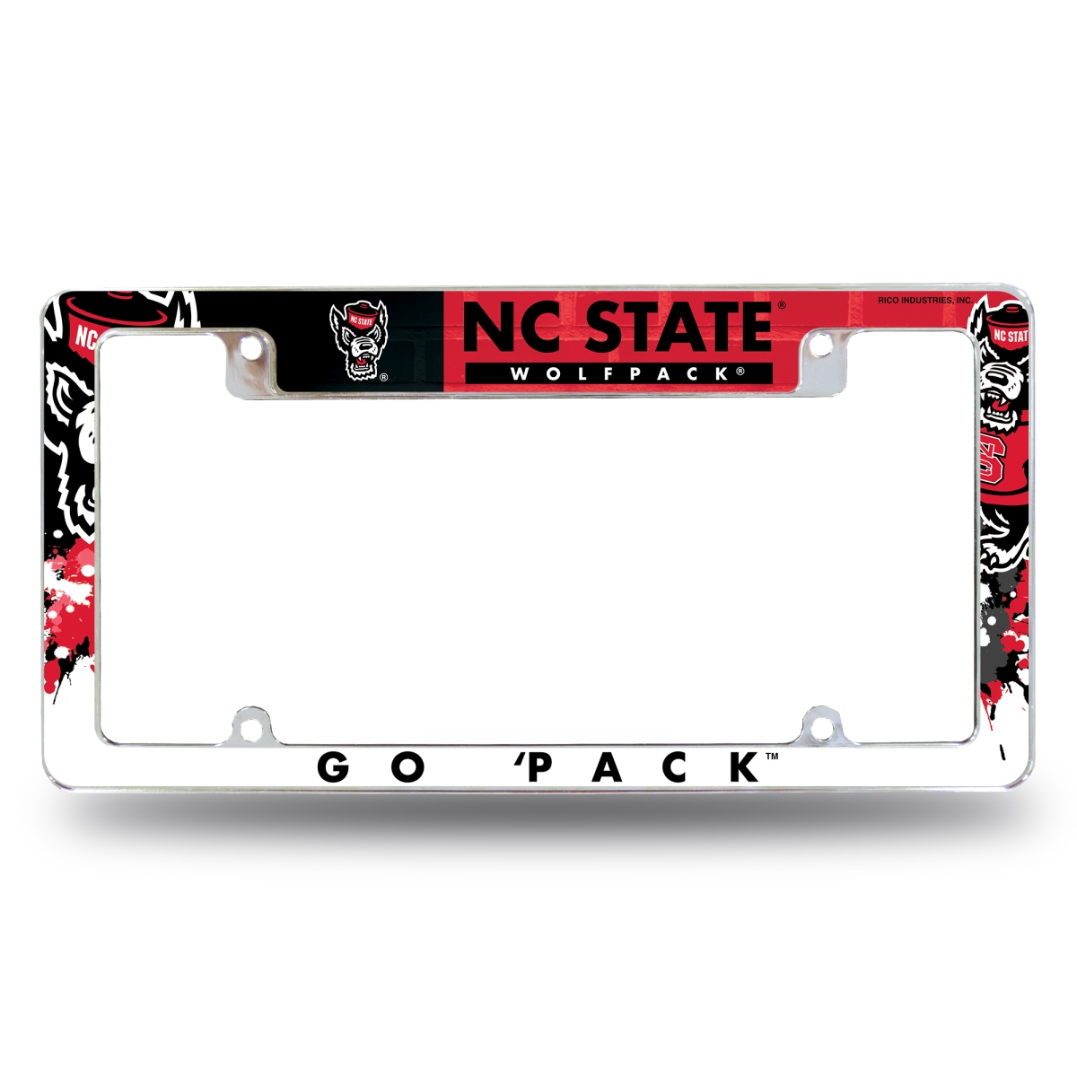 AFC130203T NCAA North Carolina State Wolfpack Tuffy Head Logo All Over Chrome License Plate Frame, 12 x 6 in.