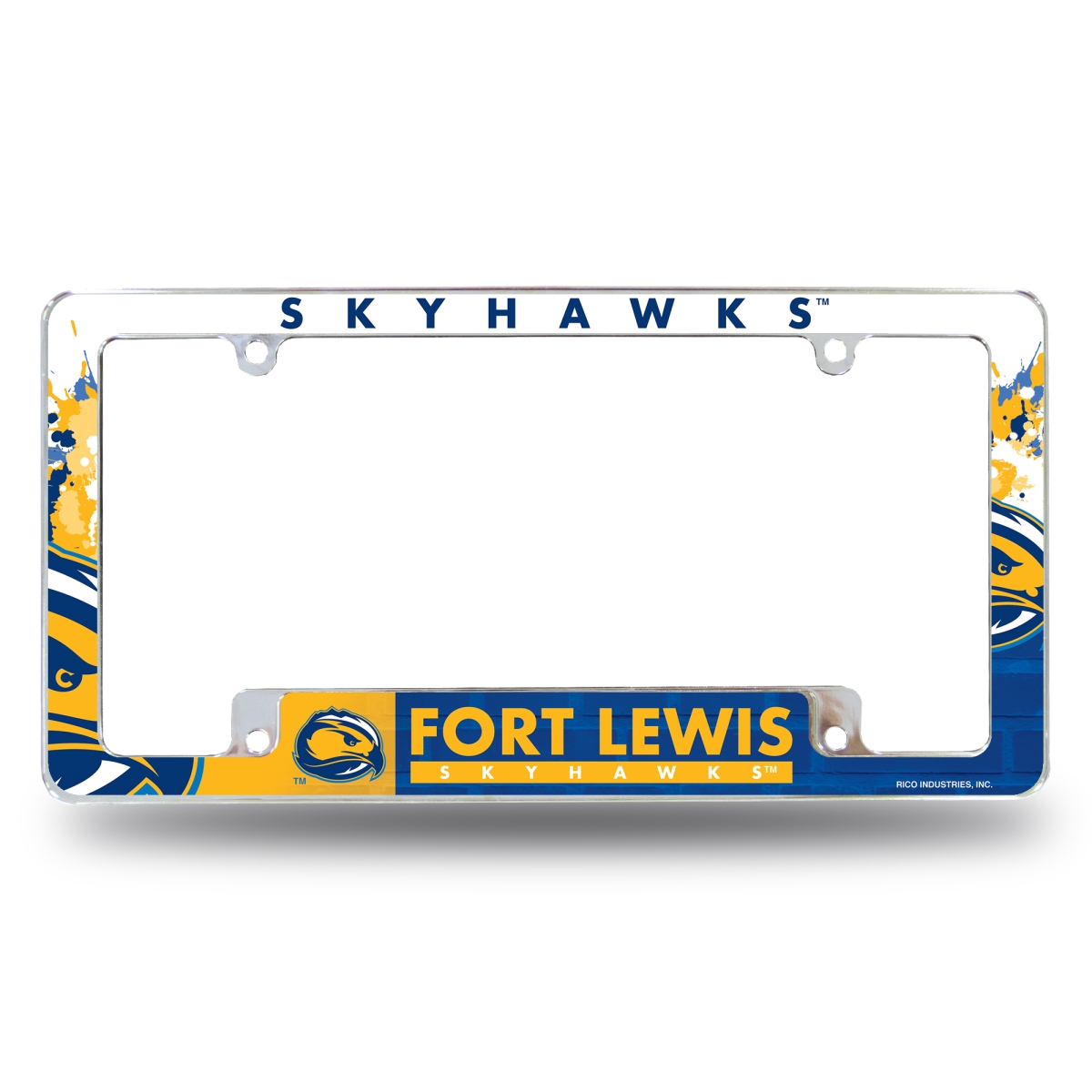 AFC500601B NCAA Fort Lewis Skyhawks Primary All Over Chrome License Plate Frame, 12 x 6 in.