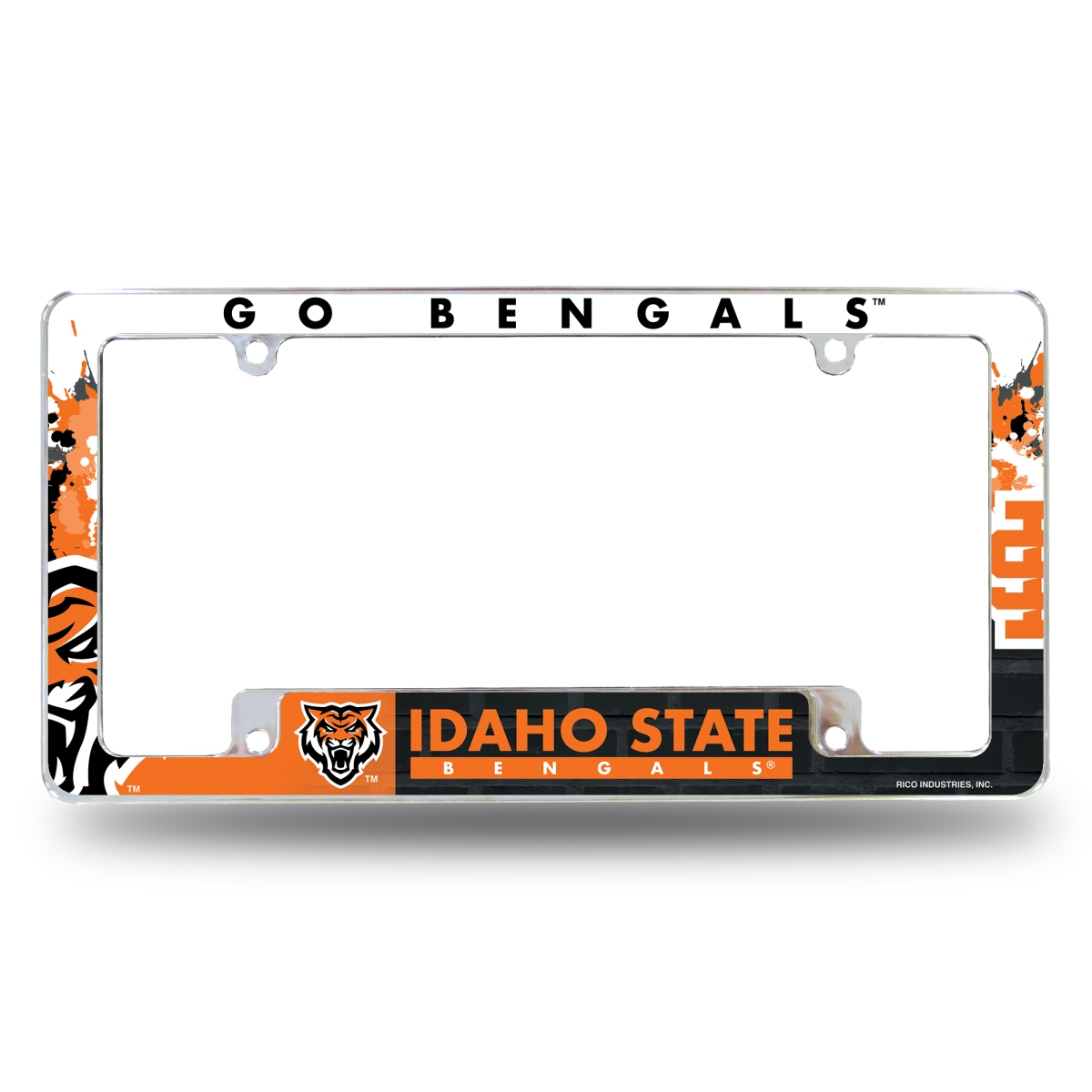 AFC560201B NCAA Idaho State Bengals Primary All Over Chrome License Plate Frame, 12 x 6 in.