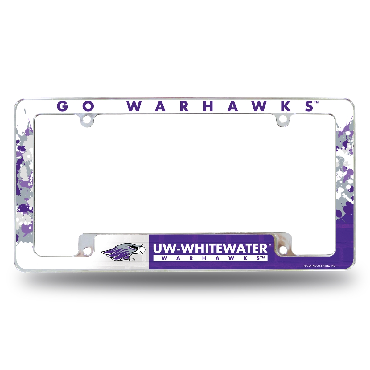 AFC450401B NCAA Wisconsin-Whitewater Warhawks Primary All Over Chrome License Plate Frame, 12 x 6 in.