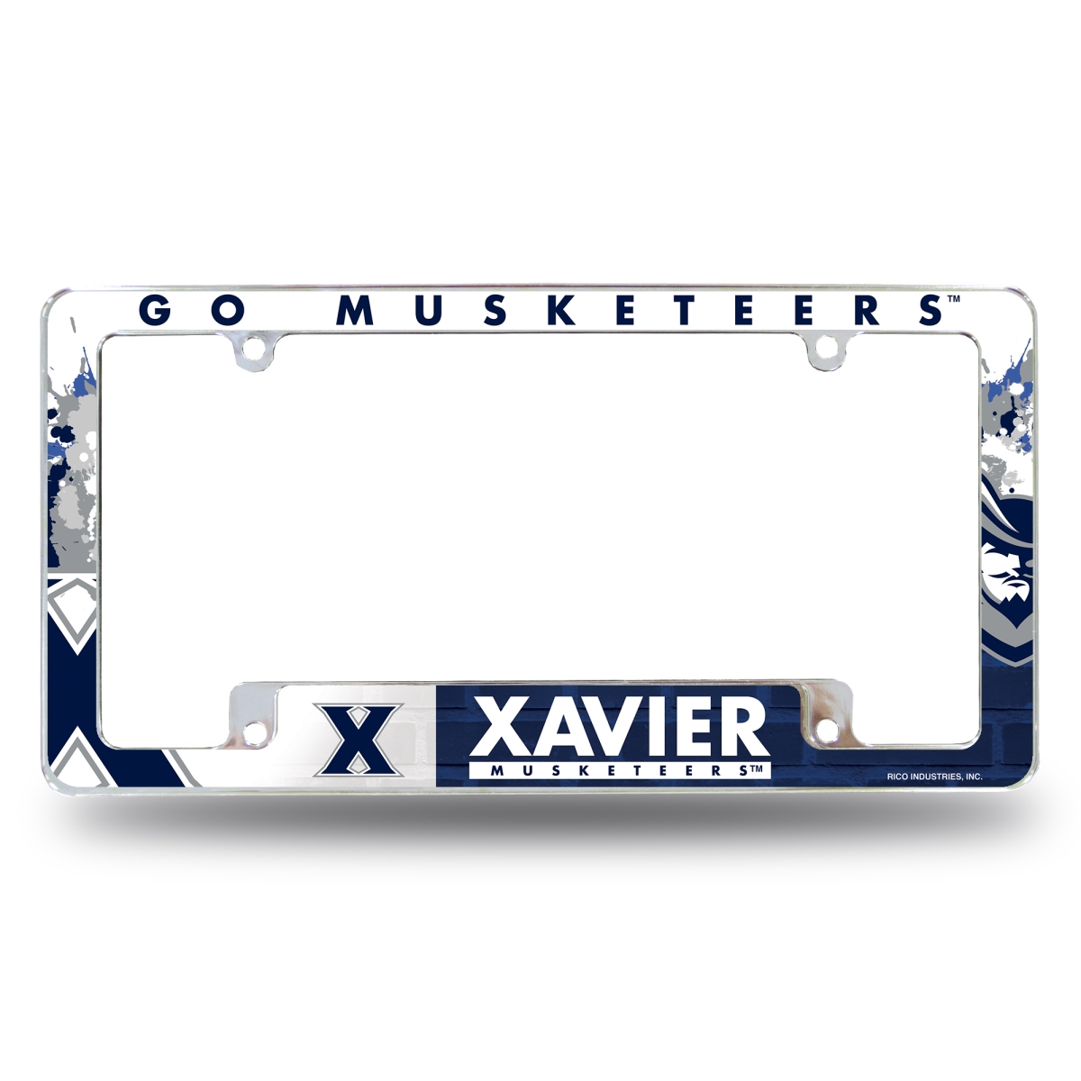 AFC301601B NCAA Xavier Musketeers Primary All Over Chrome License Plate Frame, 12 x 6 in.