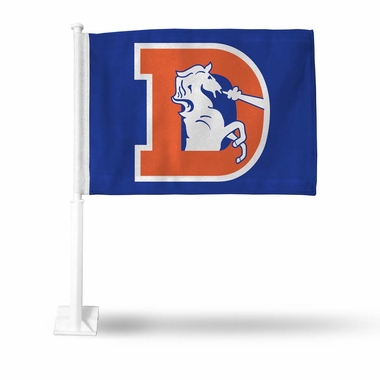 Denver Broncos Retro Car Flag - Blue & Orange - 12in. x 15in. - Durable Polyester