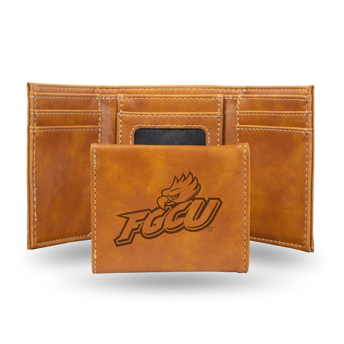 Picture of Rico LETRI100801BR NCAA Florida Gulf Coast Eagles Laser Engraved Brown Trifold Wallet