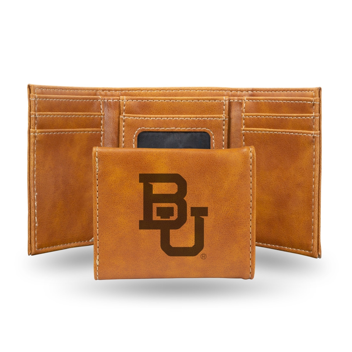 Rico LETRI260701BR NCAA Baylor Bears Laser Engraved Brown Trifold Wallet