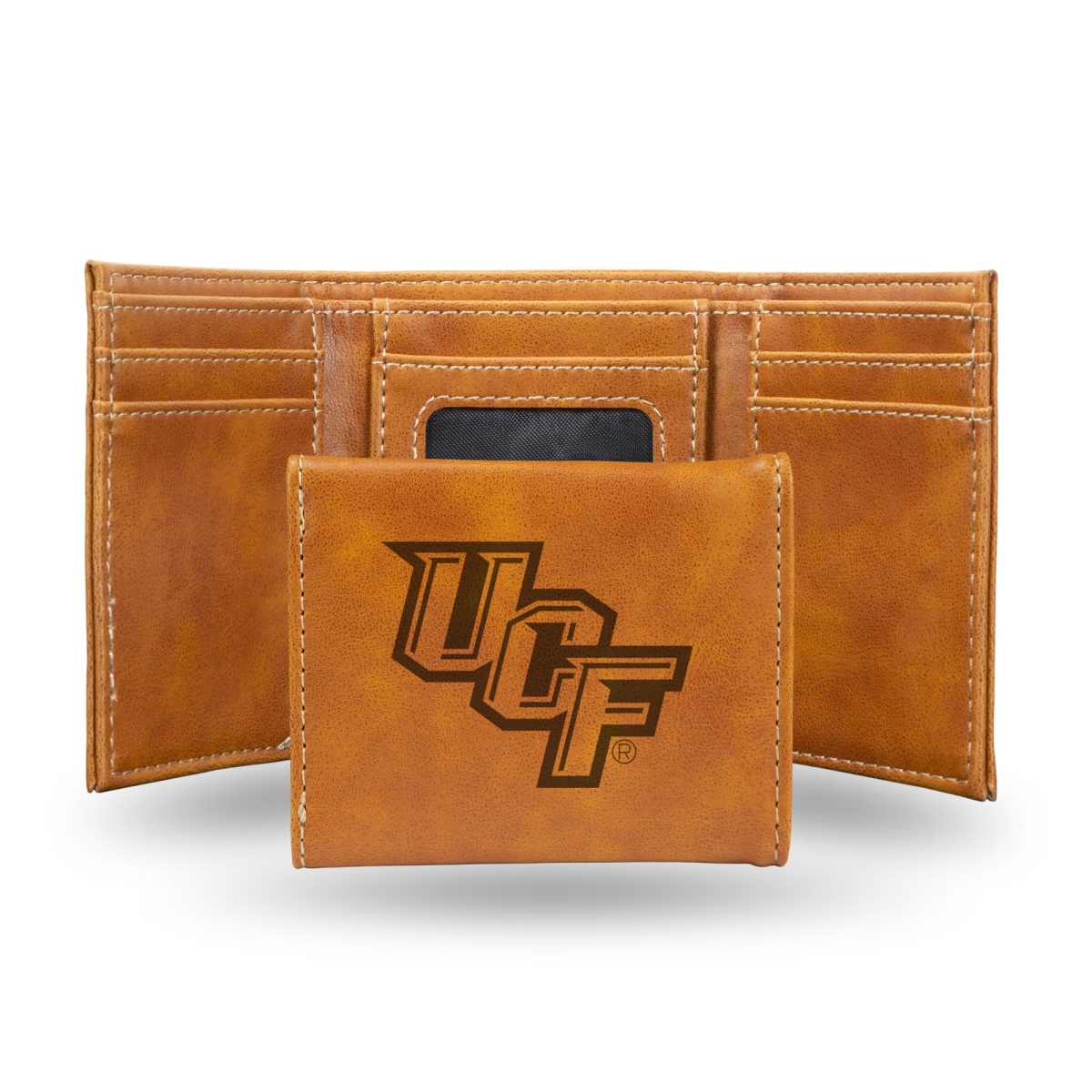 Rico LETRI100501BR NCAA Central Florida Knights Laser Engraved Brown Trifold Wallet