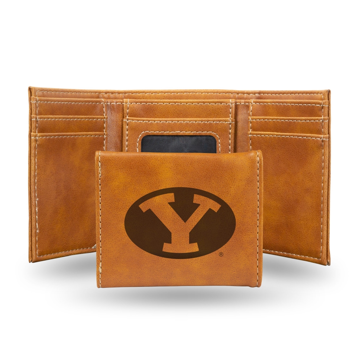 Rico LETRI510201BR NCAA BYU Cougars Laser Engraved Brown Trifold Wallet