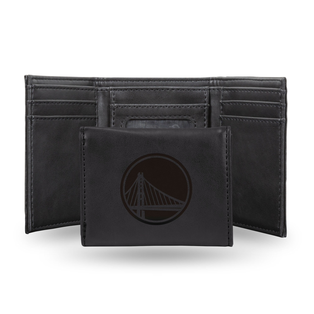 Rico LETRI96002BK NBA Golden State Warriors Black Laser Engraved Trifold Wallet