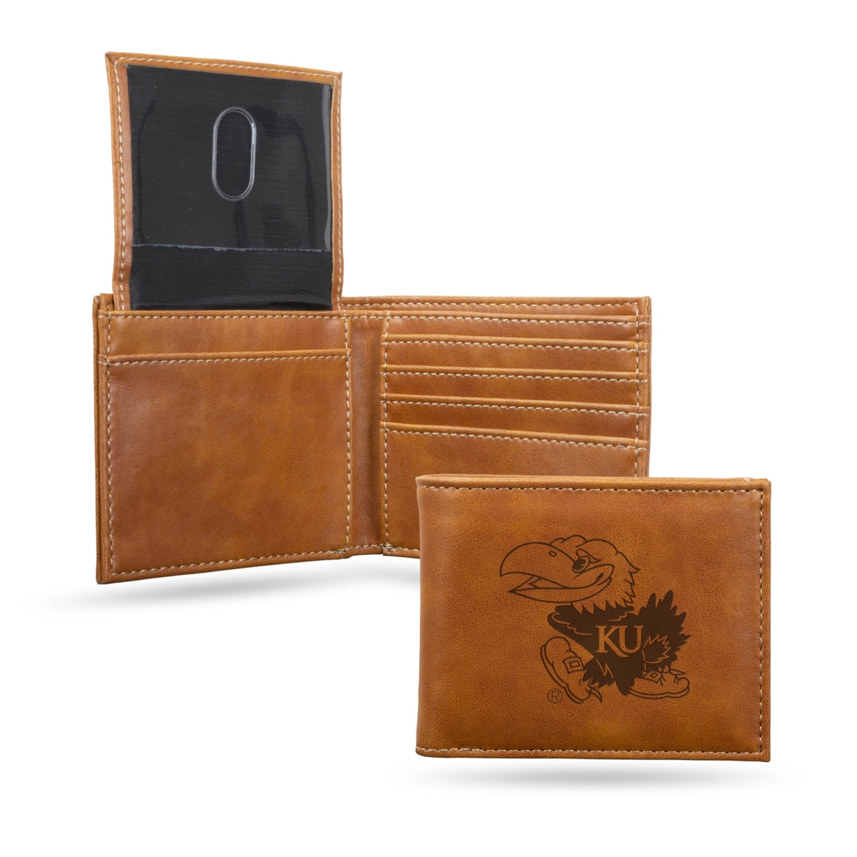 Picture of Rico LEBIL310101BR NCAA Kansas Jayhawks University Laser Engraved Brown Billfold Wallet