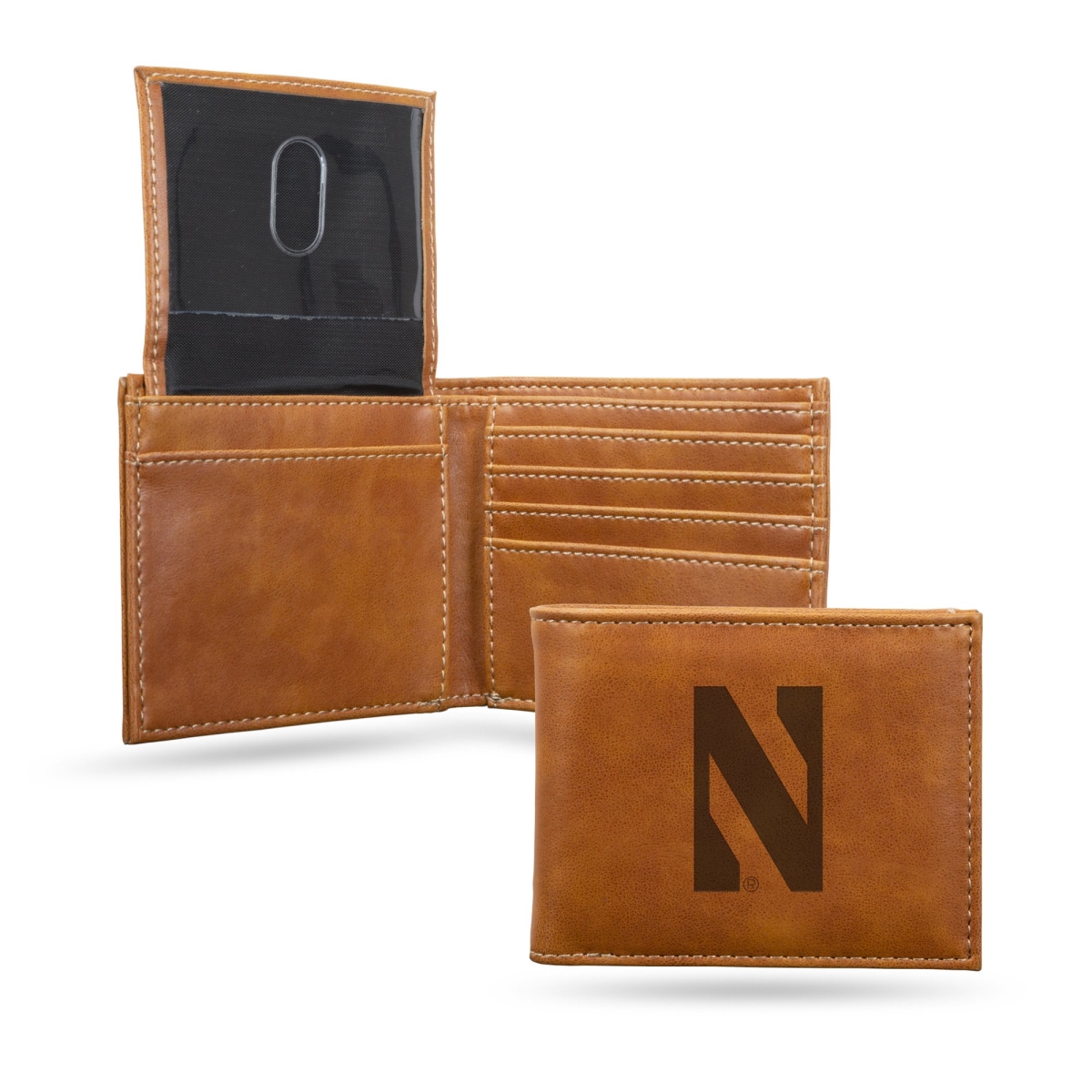 Rico LEBIL400201BR NCAA Northwestern Wildcats Laser Engraved Brown Billfold Wallet