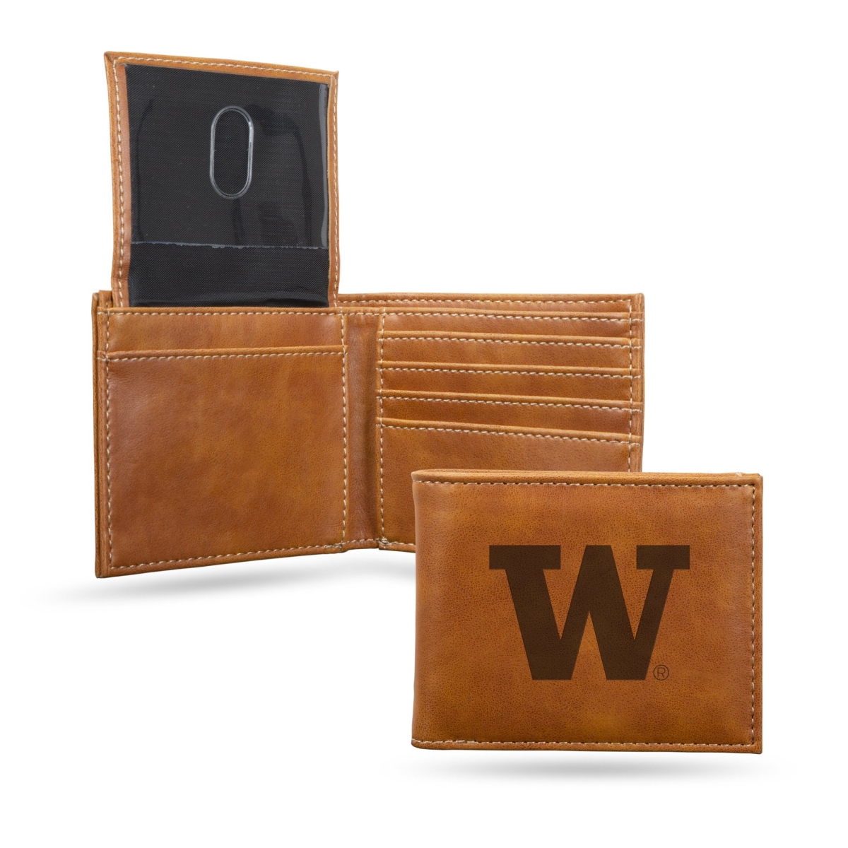 Rico LEBIL490201BR NCAA Washington Huskies University Laser Engraved Brown Billfold Wallet