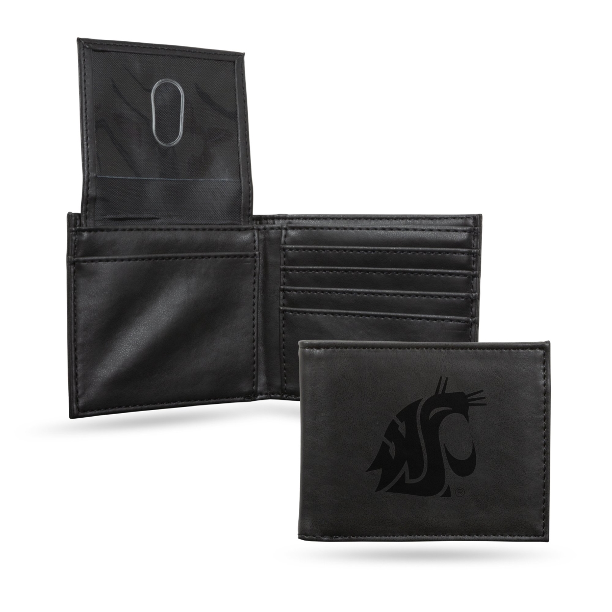 Rico LEBIL490101BK NCAA Washington State Cougars Laser Engraved Black Billfold Wallet