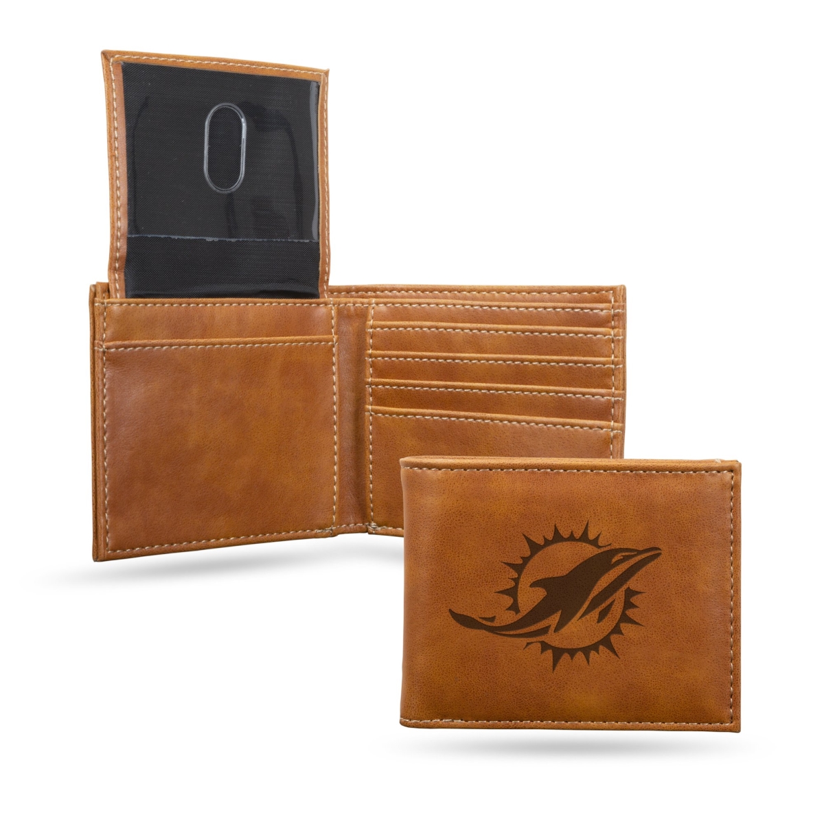 Picture of Rico LEBIL1101BR NFL Miami Dolphins Laser Engraved Brown Billfold Wallet