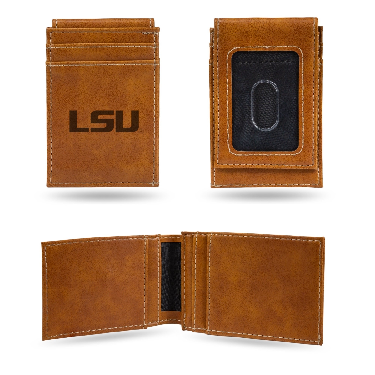 Rico LEFPW170101BR NCAA LSU Tigers Laser Engraved Brown Front Pocket Wallet